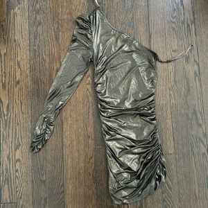 Long sleeve one shoulder stretchy short dress